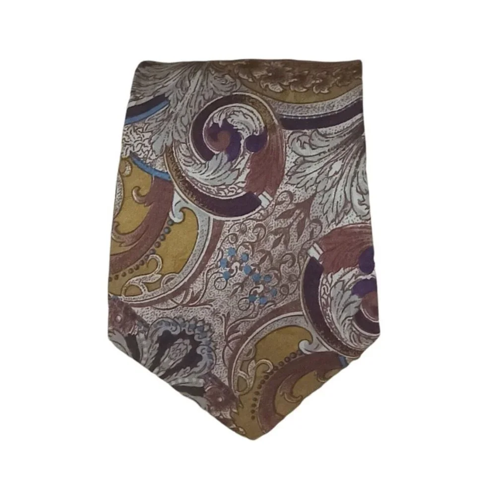 BURBERRYS Brown Paisley Silk Tie HANDMADE USA 60